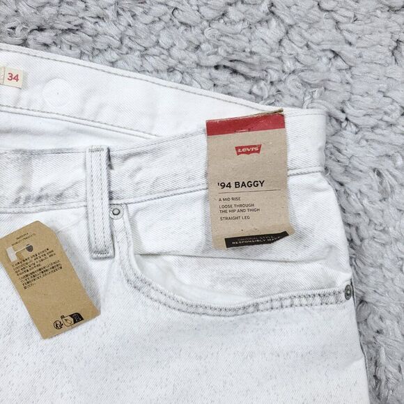 Levi's 94 Baggy White Gray Bleached Noir Straight Leg Jeans Women's Size 34 x 31 - Picture 6 of 13